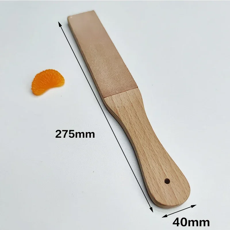 thumbnail image 1 of Correa de afilar de cuero con mango de madera hecha a mano para navajas de afeitar - Herramienta de afilado y tabla de pulir de doble cara para el hogar, 1 of 5