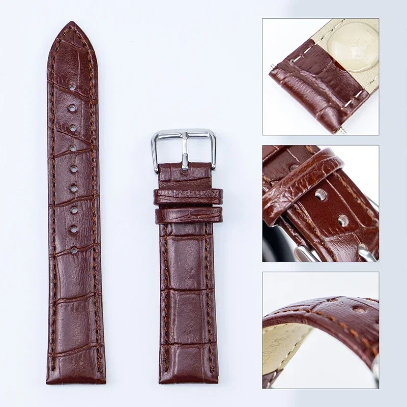 Premium Genuine Leather Watch Band Strap with Steel Pin Buckle - High Quality Wrist Belt Bracelet