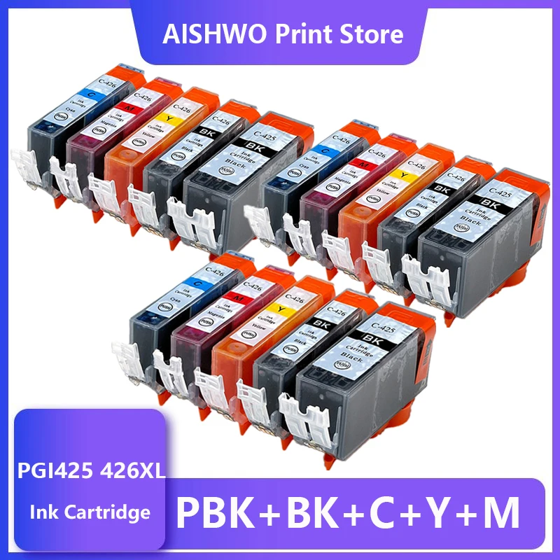 15PCS For Canon PGI425 PGI-425 CLI-426 Compatible Ink cartridge For Canon PIXMA IP4840/IP4940/IX6540/MG5140/5240 Printer t2 pgi 425bk картридж ic cpgi 425bk для canon pixma ip4840 ip4940 черный с чипом