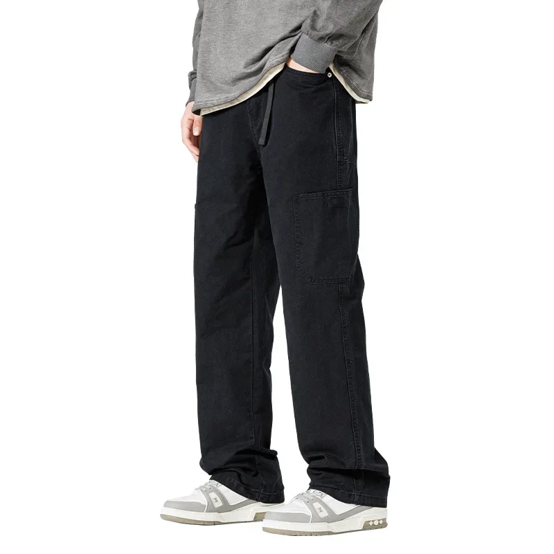 Men's Solid Cotton Pants Spring Autumn Casual Loose Straight Pants Male Trend Sportwear Oversize Wide Leg Trousers Streetwear