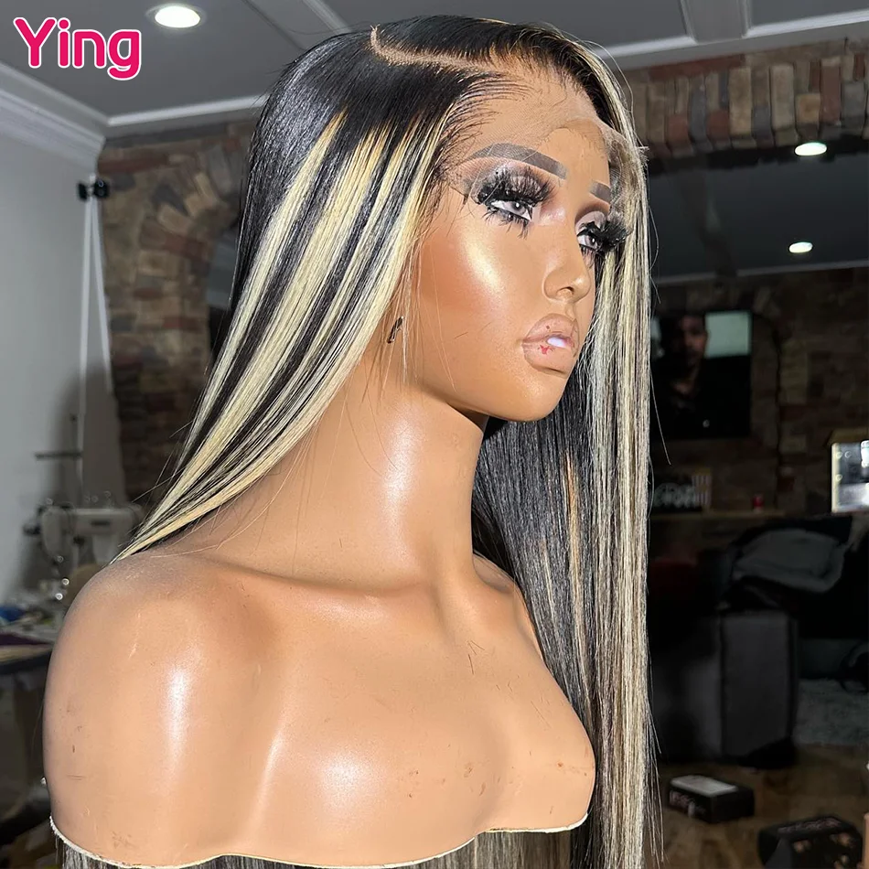 Ying Hair Highlight Blonde 200% Bone Straight 13x4 Transparent Lace Front Wig PrePlucked With Baby Hair Ying 13x6 Lace Front Wig