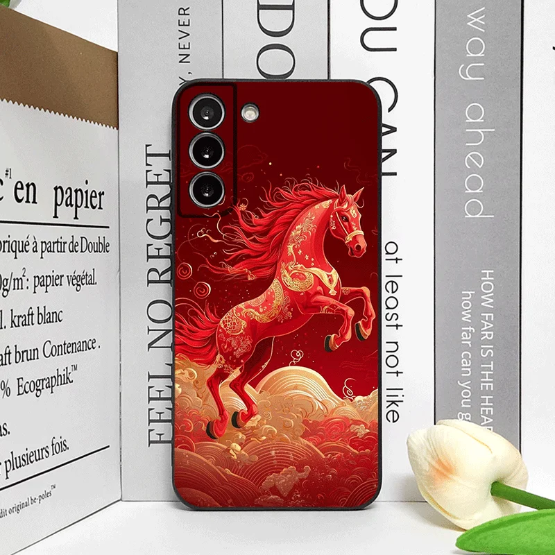 Elegant Red Horse Print Chinese-Style Phone Case - Soft Cover