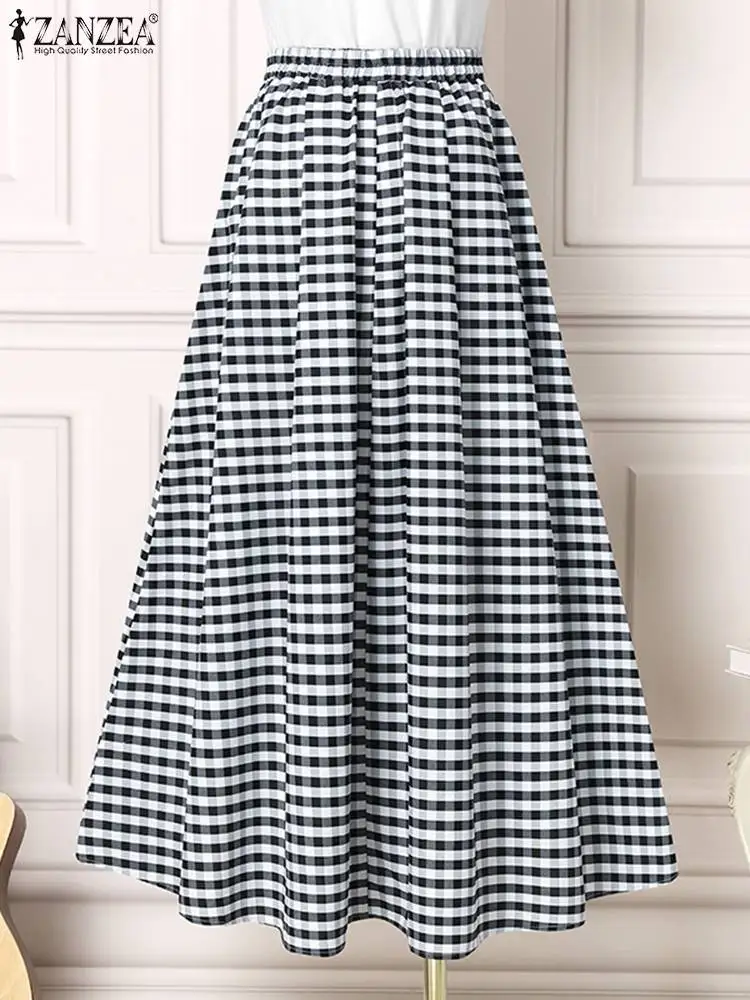 Moda Feminina Assimétrico Saias Zanzea Verão Xadrez Maxi Longas Casual Cintura Elástica Feminino ol Vintage A-line 2022 13 Home & Garden