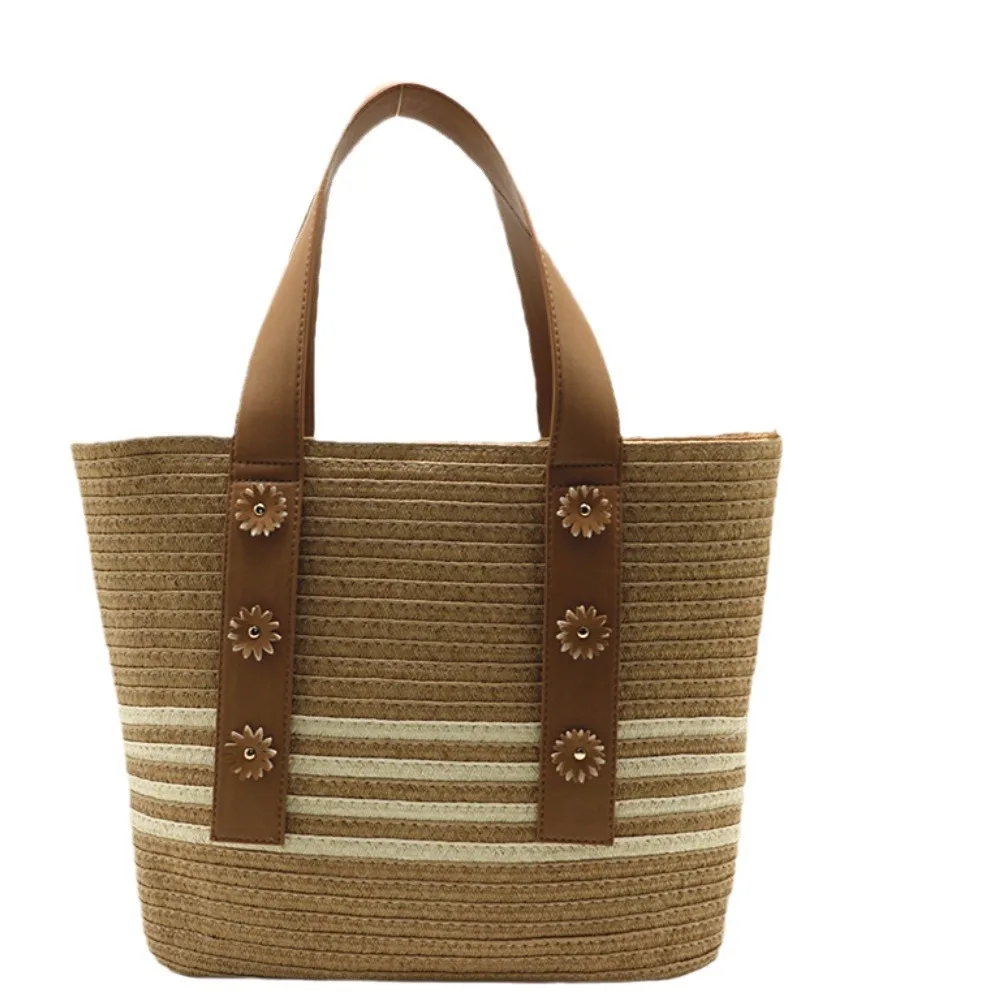 Fashionable Floral Woven Shoulder Bag with Large Capacity