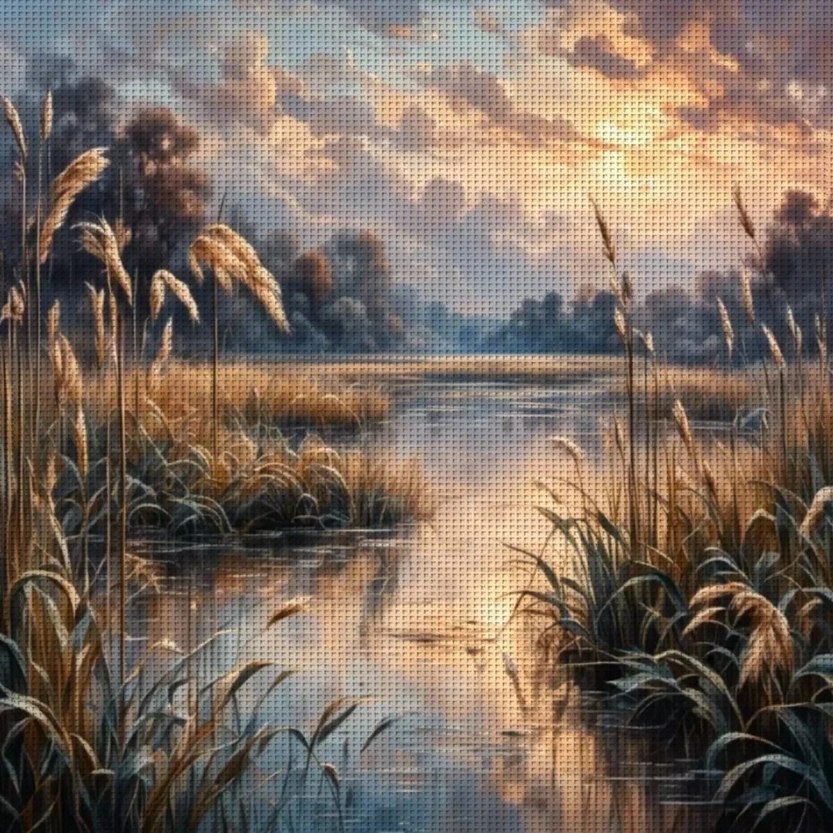 1 Stück 40x40cm/15,7x15,7 Zoll, Flusslandschaft, 11CT/14CT bedrucktes Kreuzstich-DIY-Set, entspanntes Kreuzstich-Set für Erwachsene Anfänger