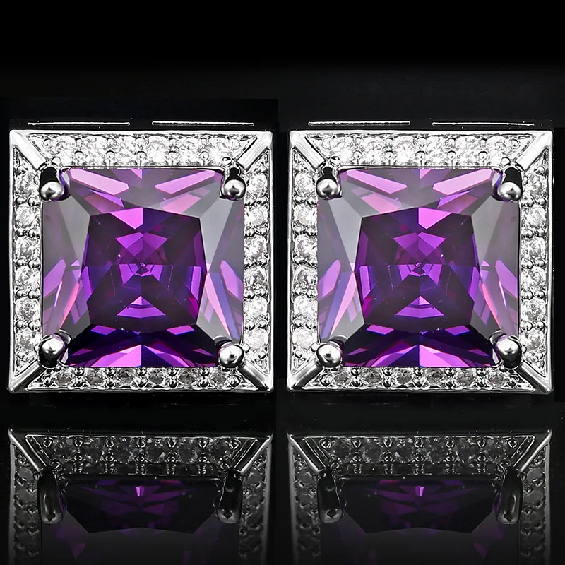 

Purple Blue Crystal Luxury Cufflinks For Mens Square Diamond Shirt Buttons Women Blouse Cuff Links Wedding Jewelry Gifts For Men