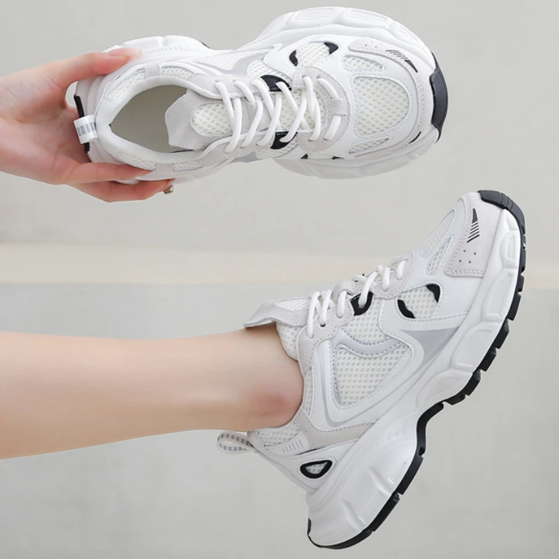 

Casual Color Matching Sneakers Women Mesh Breathable 2023 New Fashion Simple All-match Thick Bottom Shoes for Women Autumntime