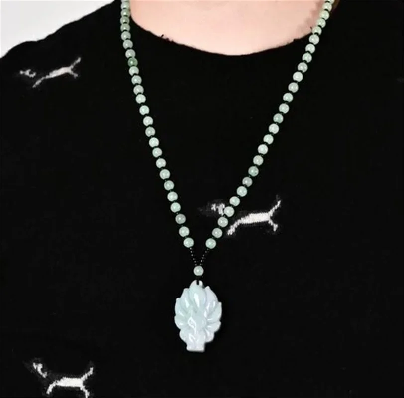 Natural Emerald Jade Nine tail fox Pendant Necklace Jewellery Fashion Accessories Hand-Carved man woman Amulet Gifts