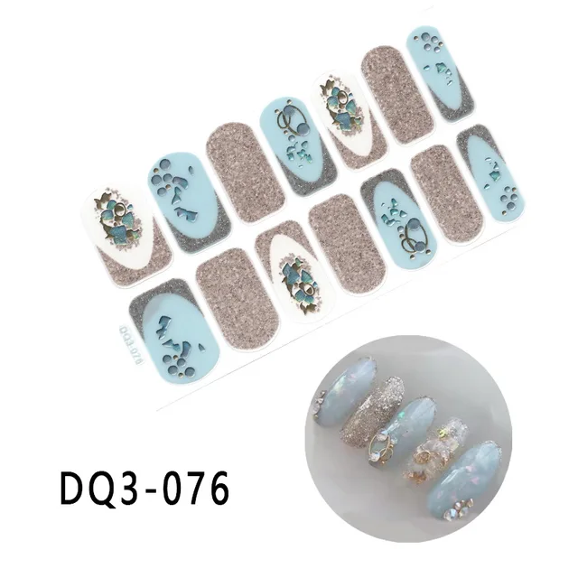 Korean Fashion Colorful 3D Glitter Sequins Nail Art Stickers Manicure DIY Nail Strips Wraps Solid Color DQ3-076