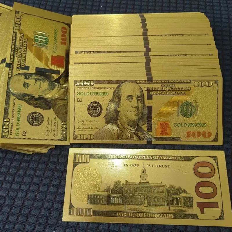 5~100pcs US 100 Dollar Bills 100 Dollars Silver Plated Banknote Fake Dollars Currency Souvenir for Commemorative Banknotes Gold Plated Banknote Fake Money Prop Toy