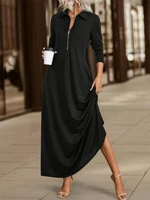  Women's Elegant Solid Maxi Dress Fashion Simple Long Skirt 2025 Spring Autumn Slim Long Sleeves Shirt Dresses With Pockets - Image 4