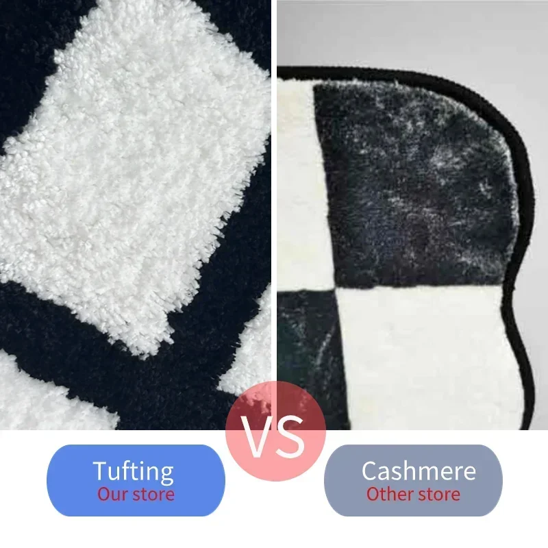 Korean Style Tufting Plaid Floor Mats Living Room Decoration Black White Plush Carpets Versatile Checkered Area Rug for Bedroom
