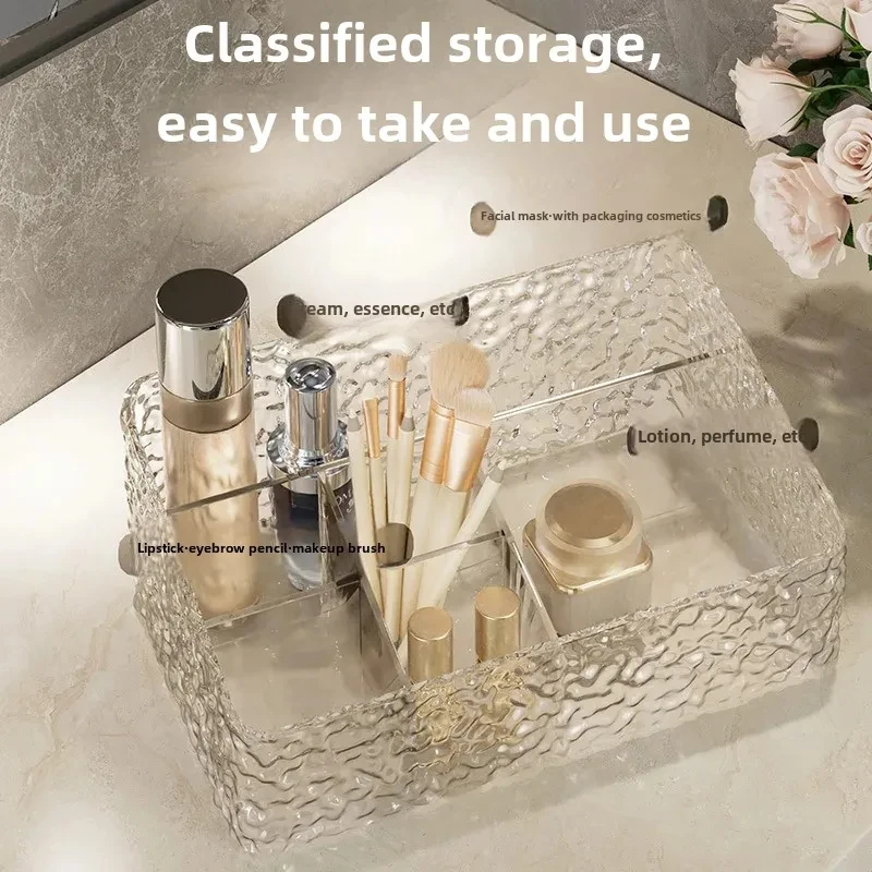 Light Luxury Water Corrugated Trapezoidal Clear Open Desktop Cosmetics Storage Box Multi-grid Makeup Organizer Box Accessories 3