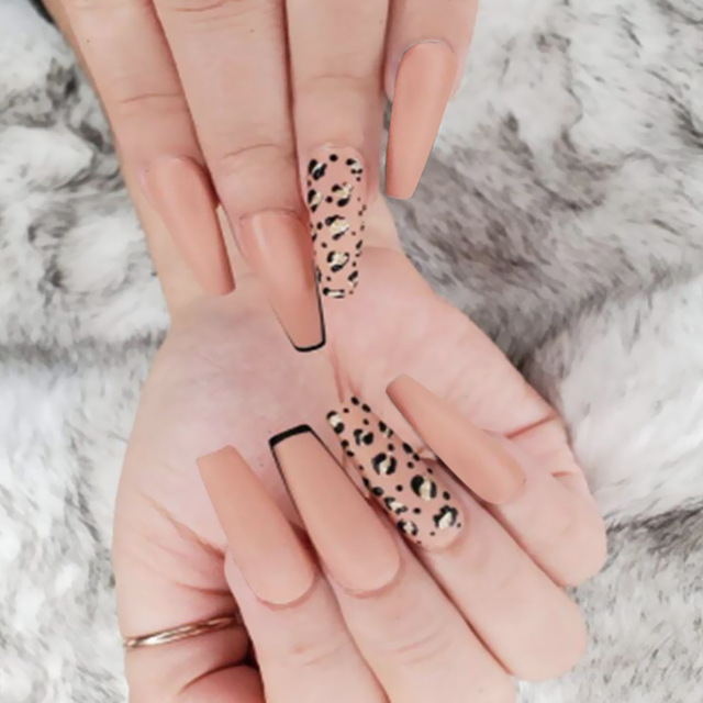 Khaki Pure Color Frosted Ballet matte Fake Nail press on Wearable Detachable Nail Tip Long Healthy full cover for Girl