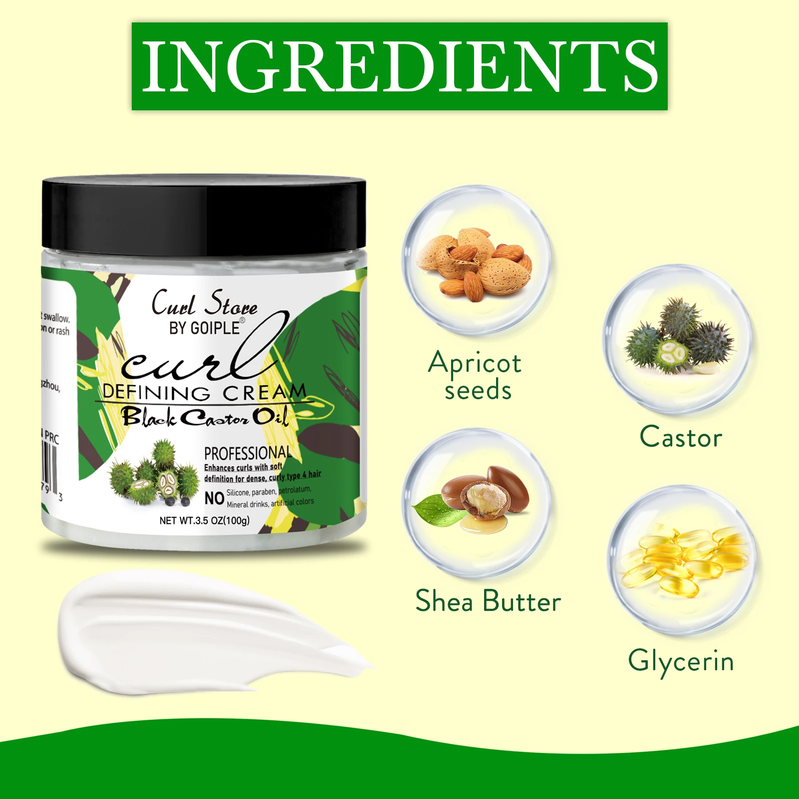 GOIPLE 100g Moisturizing Styling Cream Curl Enhancer Frizz Control Slightly Defines Curls Elastin Smooth Shiny Hair Care Product