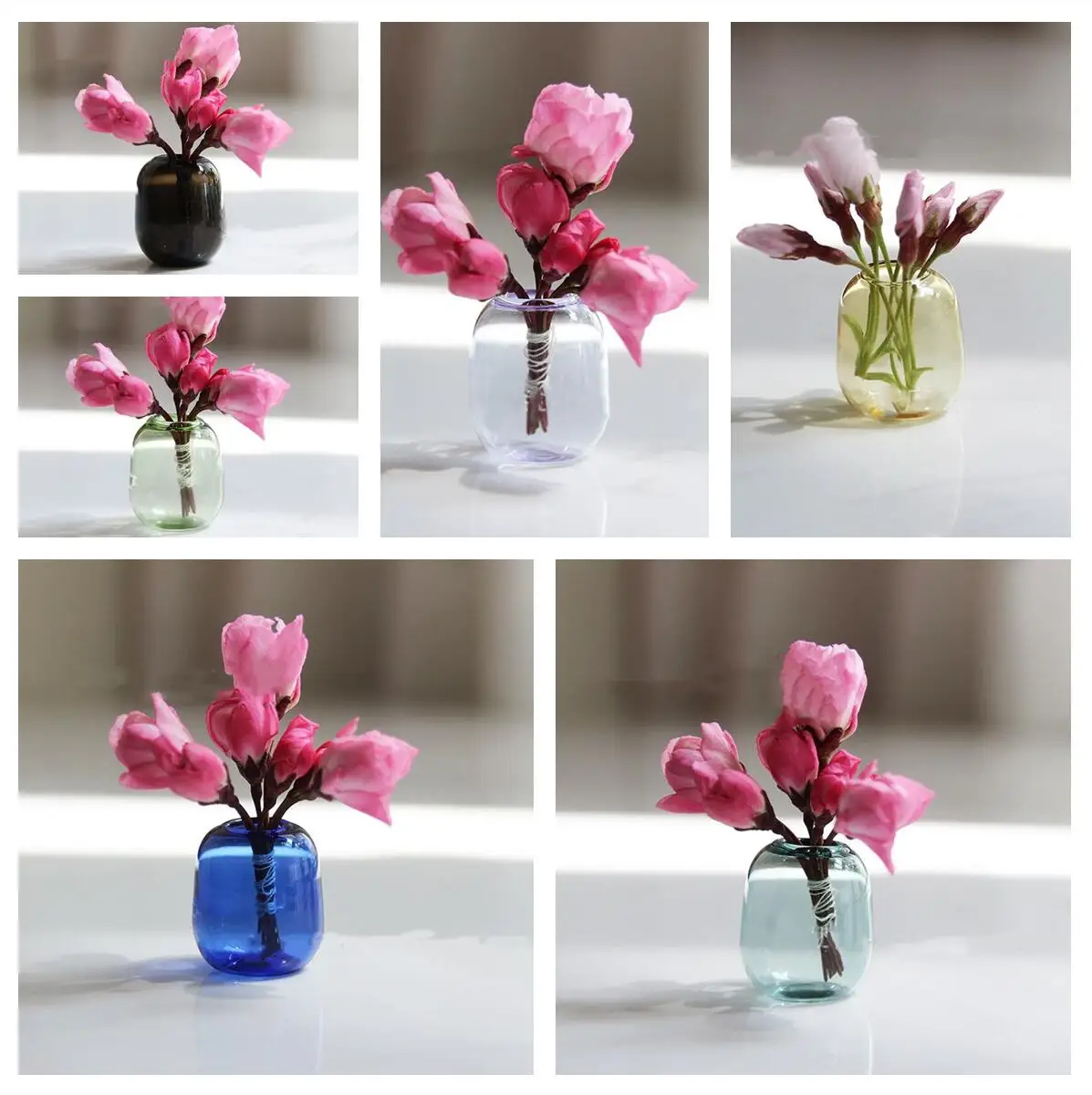 1/2X 1:12 Dollhouse Miniature Glass Vase Wishing Flowerpot Flower Arrangement For Doll House Garden Decor Kids Pretend Play Toys