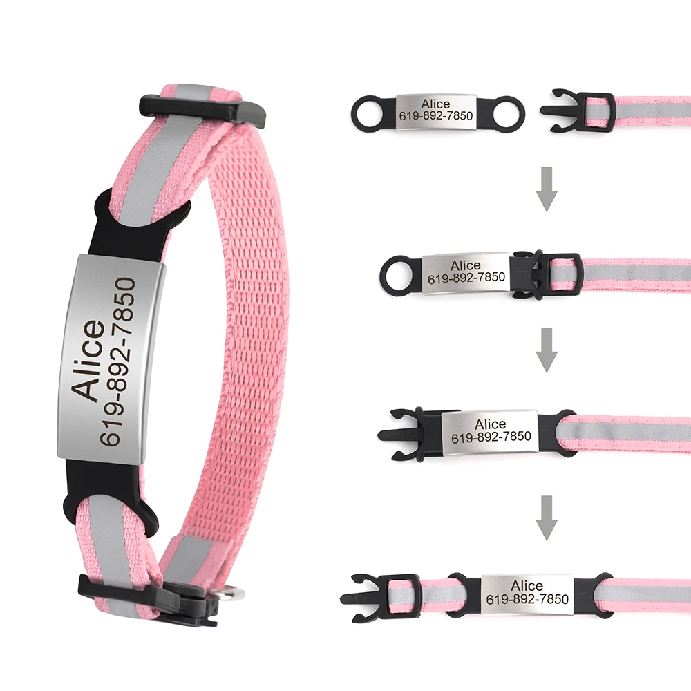 Customized Reflective Cat Collar with Free Engraved ID Nameplate, Bell & Anti-Lost Design