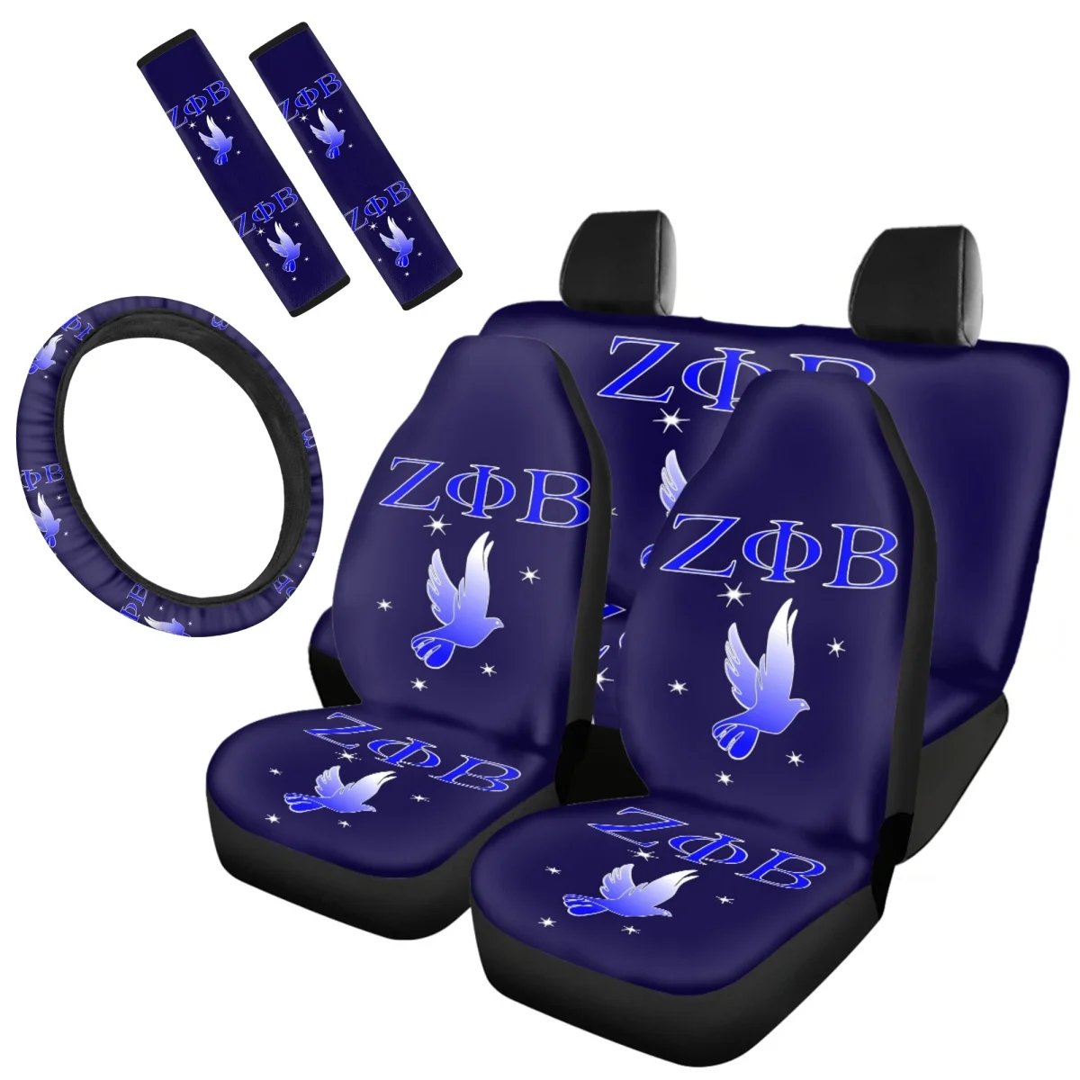 

Zeta Phi Beta Design 7 шт. универсальный чехол на переднее заднее сиденье автомобиля подходит для внедорожников грузовиков чехол на руль ремень безопасности аксессуары для