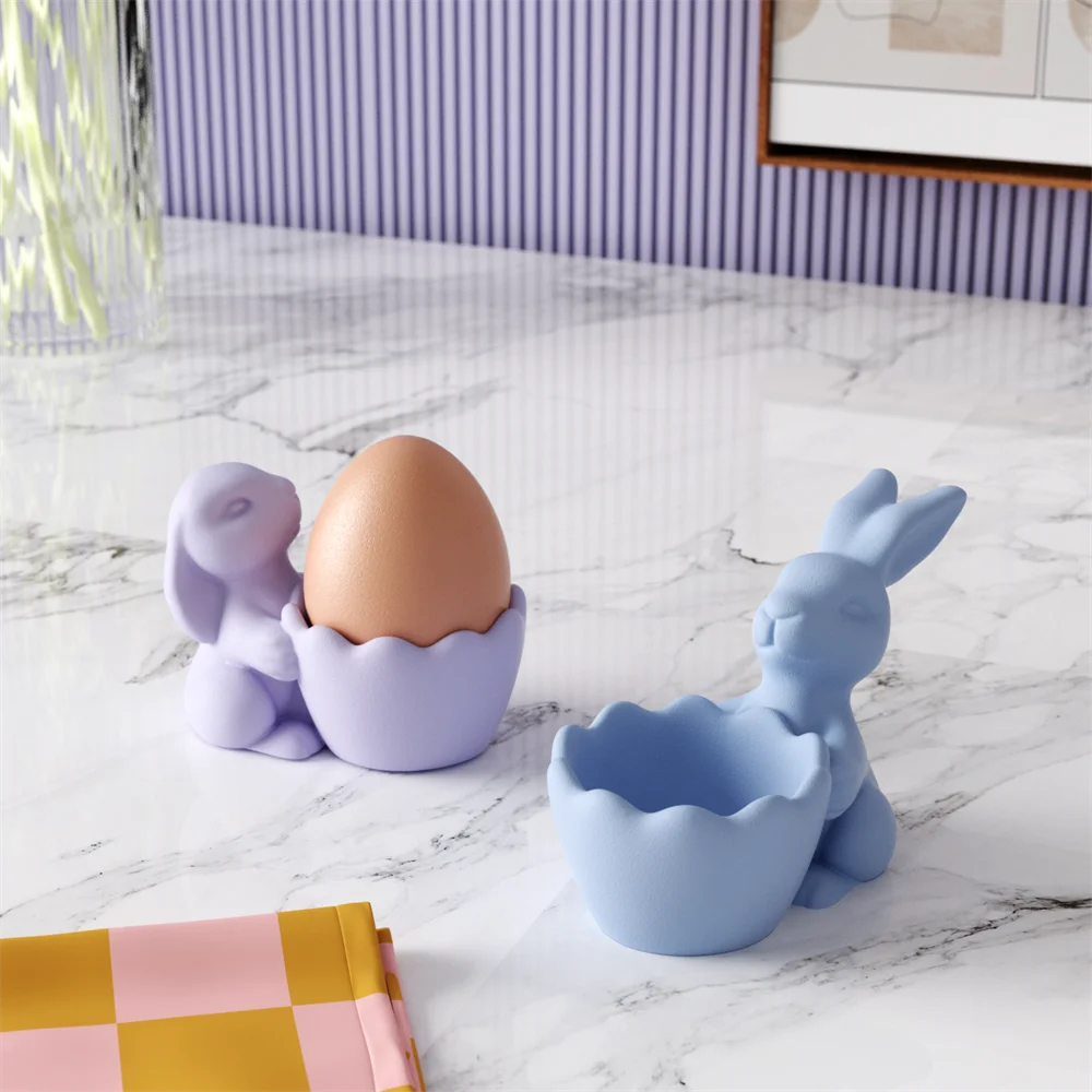 Bunny Egg Cup Silicone Molds Cement Concrete DIY Egg Holder Boiled Jesmonite Mould Easter Home Decor