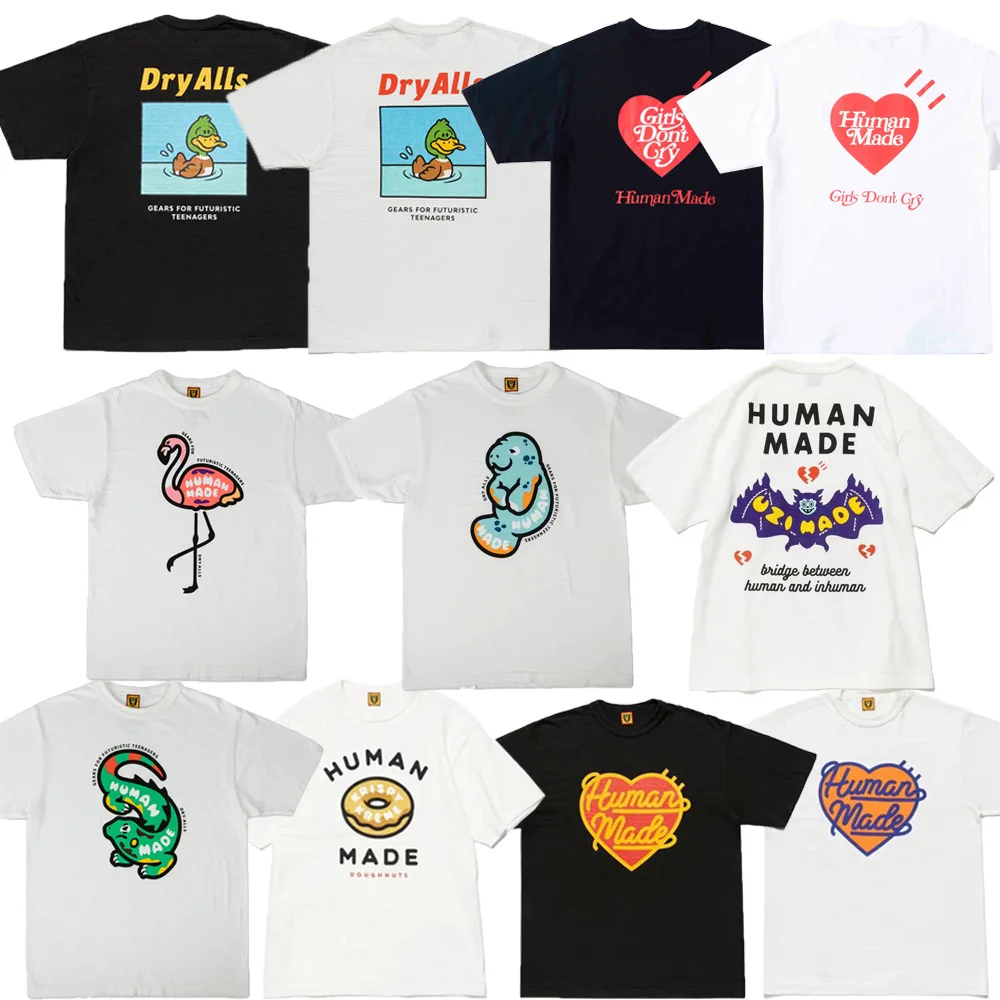 

HUMAN MADE Bamboo Joint Cotton Short sleeved Versatile Love Letter Cartoon Print for Men and Women Couples Same Summer T-shirt