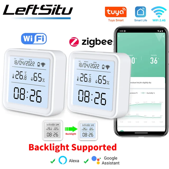 Tuya Zigbee WiFi Temperature Humidity Sensor Hygrometer Thermometer Detector Smart Life Remote Control Support Alexa Google Home 1