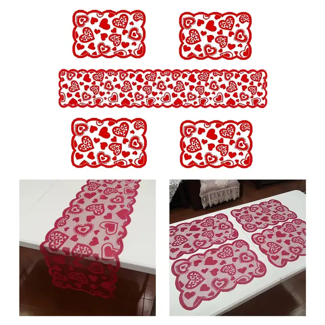 Csipke Piros Asztali Futó 4 Darabos Placemats Őszi Vacsorapartik Dekoratív Otthoni Ünnepi Party Karácsonyi Ruha Dekoráció - Image 4
