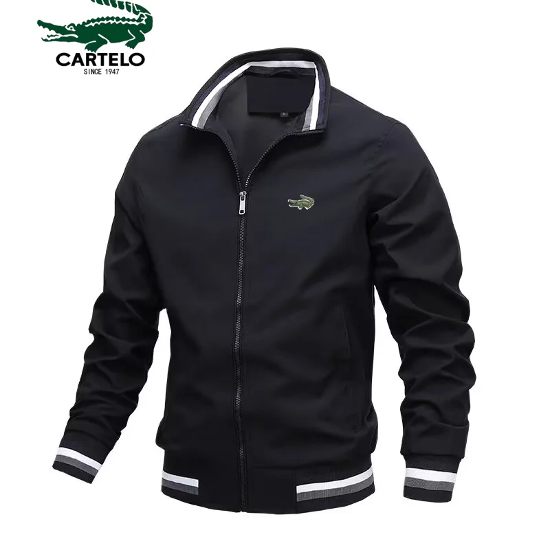 

2023 Embroidery CARTELO Autumn and Winter Men's Stand Collar Casual Zipper Jacket Outdoor Sports Coat Windbreaker Jacket for Men