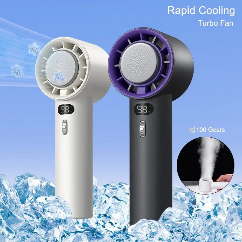 

Портативный ручной Турбовентилятор охлаждения с 100 скоростями, регулируемый аккумулятор 3000 мАч, полупроводниковый Мини Персональный вентилятор для охлаждения