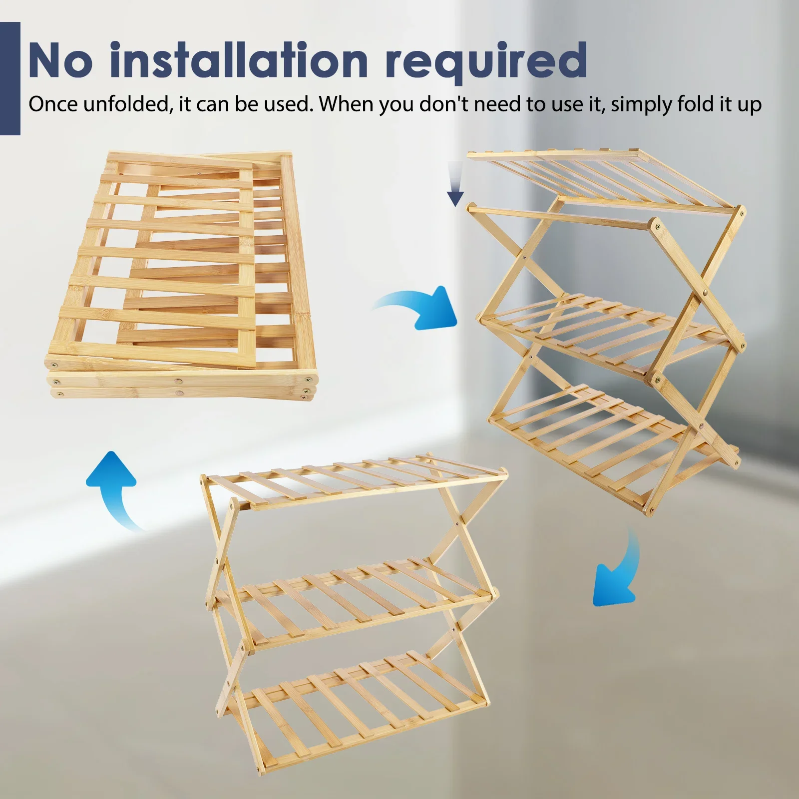 Bamboo Shoe Rack 2/3-Layer Portable Folding Shoe Storage Rack Versatile Simple Home Shelf for Corridors Living Room