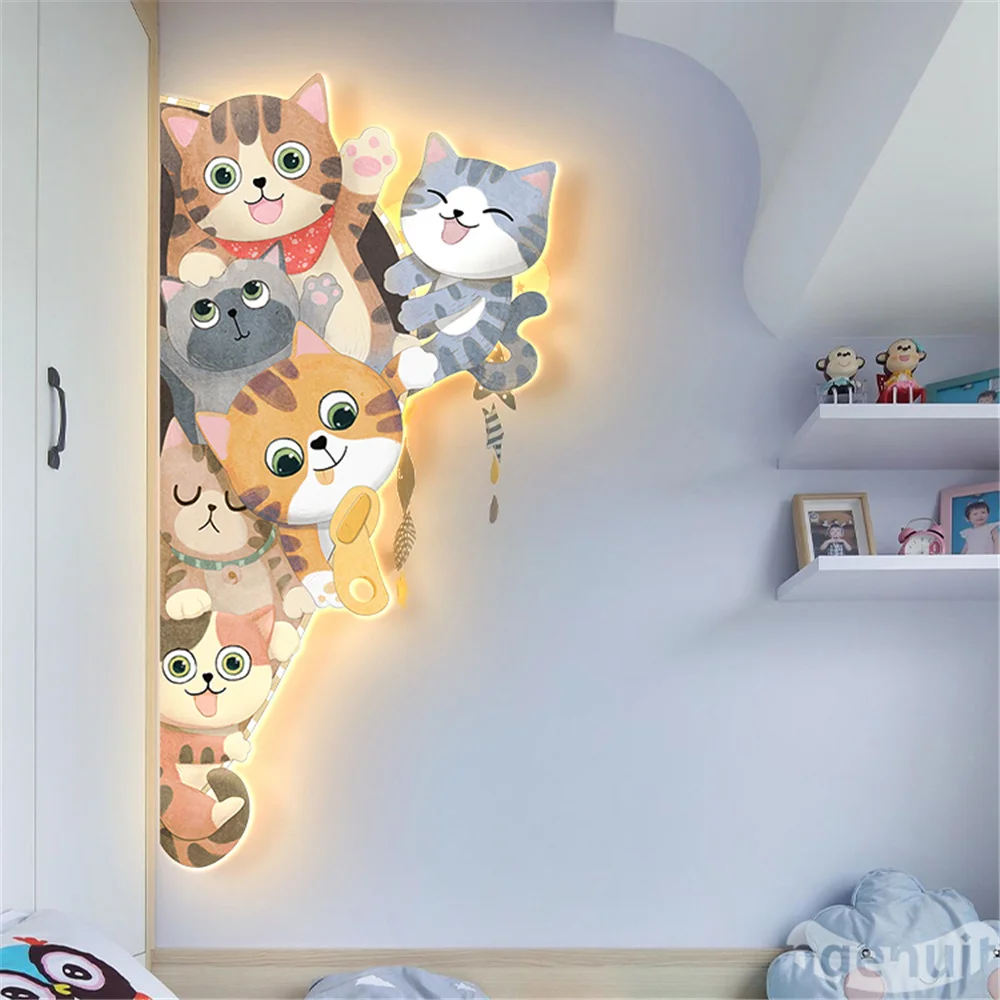 Corner Cat Mural LED Wall Lamp 2