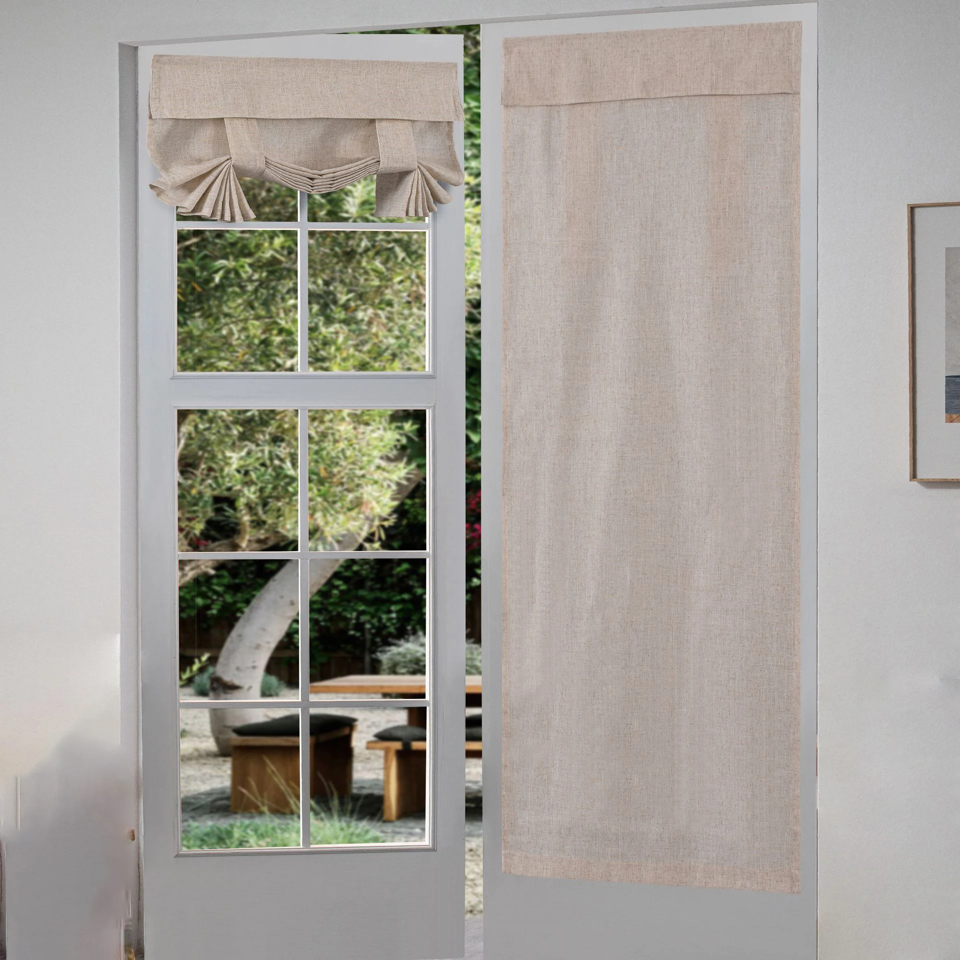 High Shading French Door Curtain Hook And Loop Free Punching Polyester