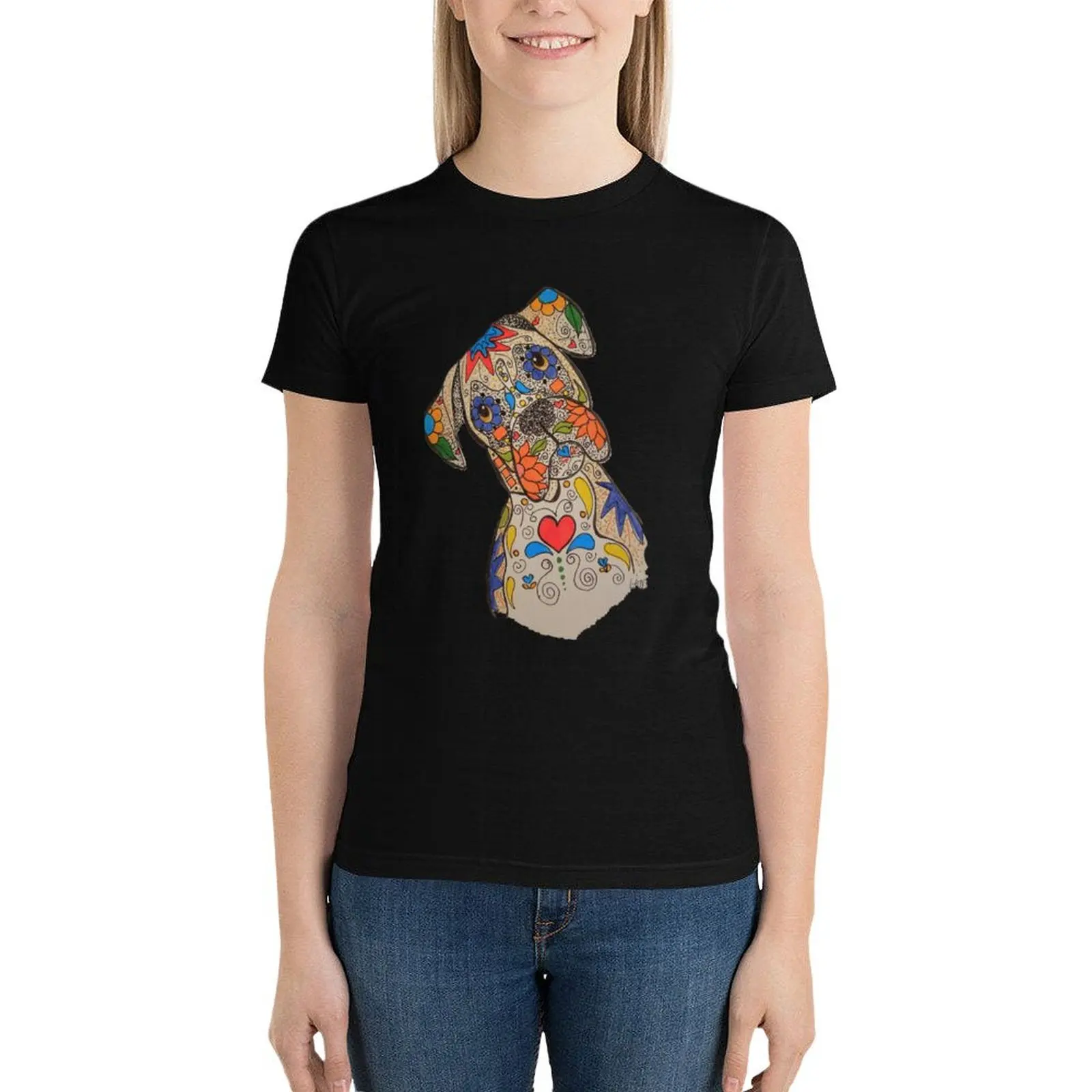 

Sugar skull Boxer T-Shirt aesthetic clothes female kawaii clothes t shirt Women