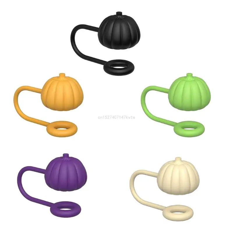 5Pcs Silicone Straw Cover Caps Stool/Pumpkin DustProof Drinking