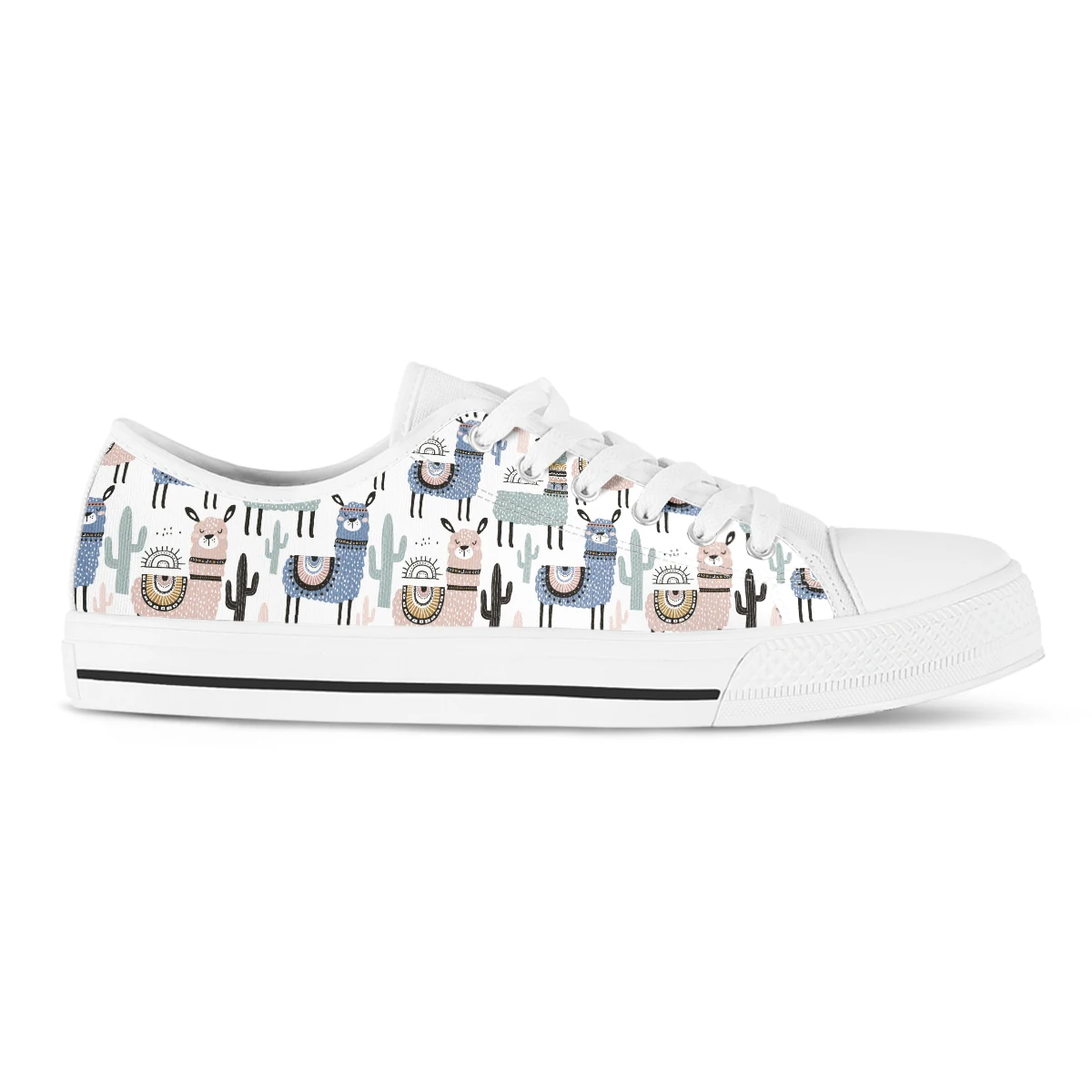 Cute Cartoon Llama Vintage Style Flats Canvas Low Top Vulcanized Shoes For Women Breathable AF Mesh Running Shoes