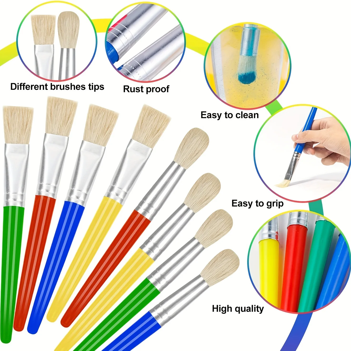 Paint Brushes for Kids, 8 Pcs Big Washable Chubby Toddler Paint Brushes, Easy to Clean & Grip Round and Flat Preschool Paint Bru 3