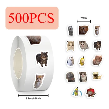 500 pz/rotolo Divertente Gatto Meme Adesivi Etichetta di Tenuta Decalcomanie Decorazione Sveglia Notebook Telefono Chitarra Bambini Ricompensa Cartone Animato Adesivo Regalo