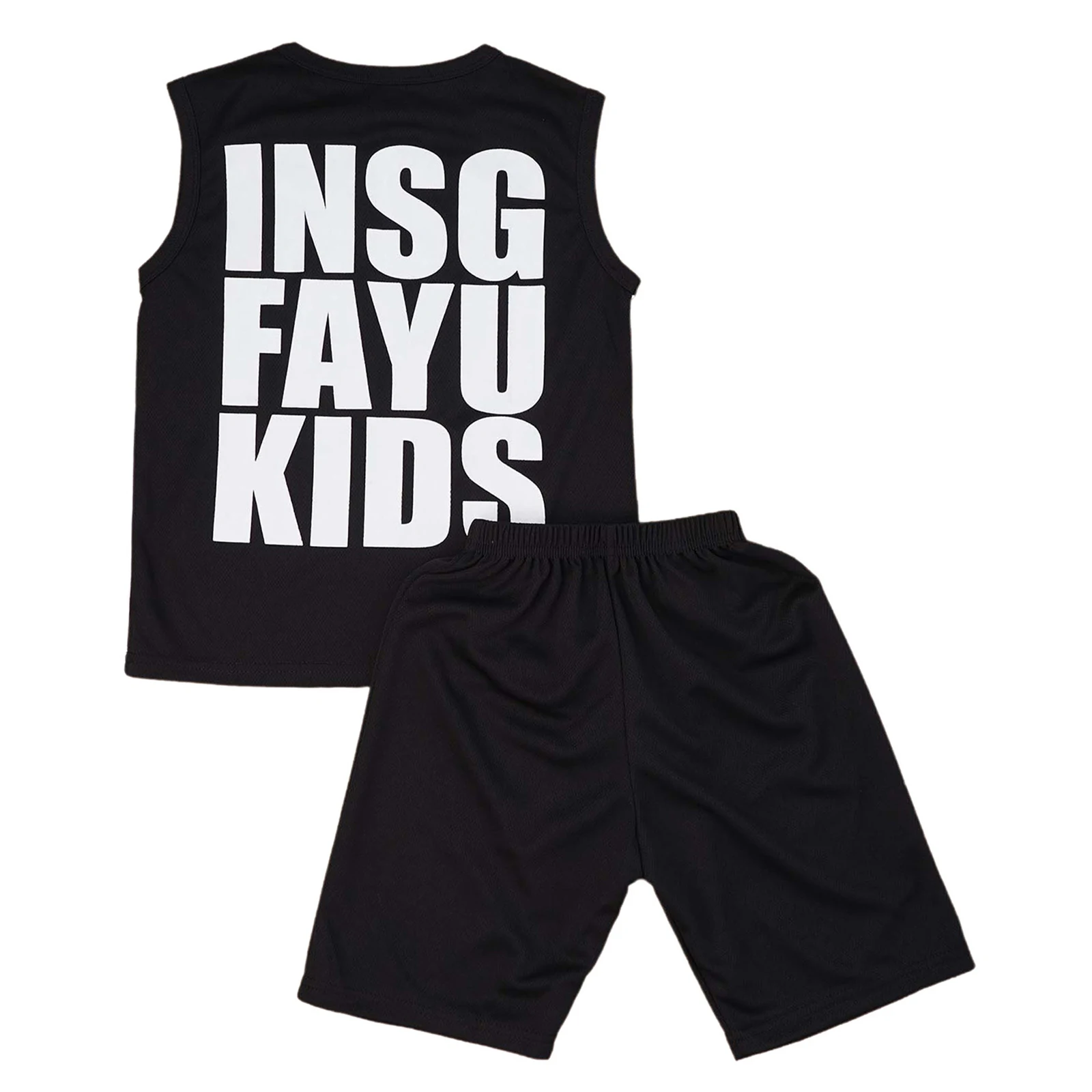 키즈 남아 통기성 속건 농구 축구 훈련 경기복 민소매 스타일리쉬 프린트 탱크탑 반바지 세트