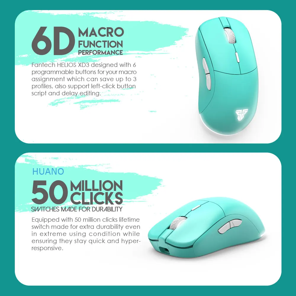 FANTECH HELIOS XD3 Wireless Gaming Mouse PIXART 3335 Adjustable 16000DPI 70 hours of use 6D Macro Wired Mice for PC Laptop