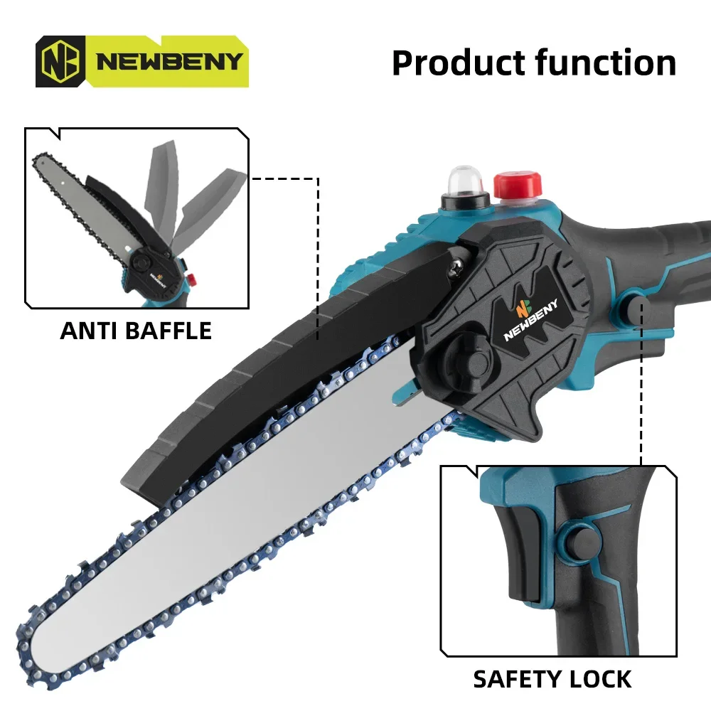 NEWBENY 8 Inch Brushless Cordless Oil Electric Chain Saw Handheld Rechargeable Woodworking Cutting Tool For Makita 18V Battery 4