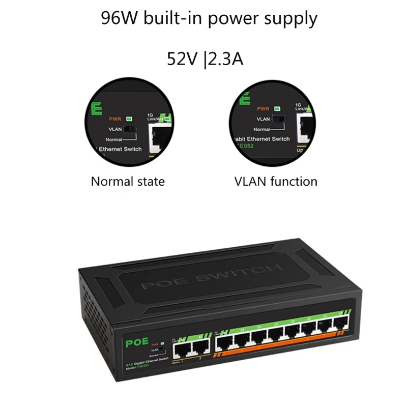 8 Port Gigabit PoE Switch Built-in Power Supply 8-POE-Port+ 2-Uplinks Port