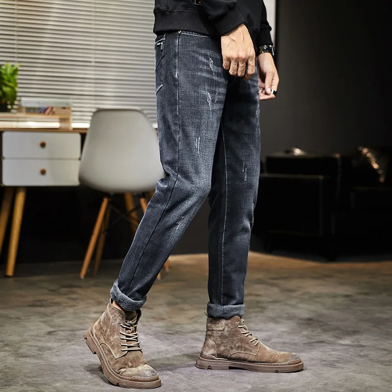 Cold-proof Windproof Thermal Pants 2022 New Men's Jeans Denim Brand Autumn Winter Fashion Trouser man Jeans Warm Flocking Wool