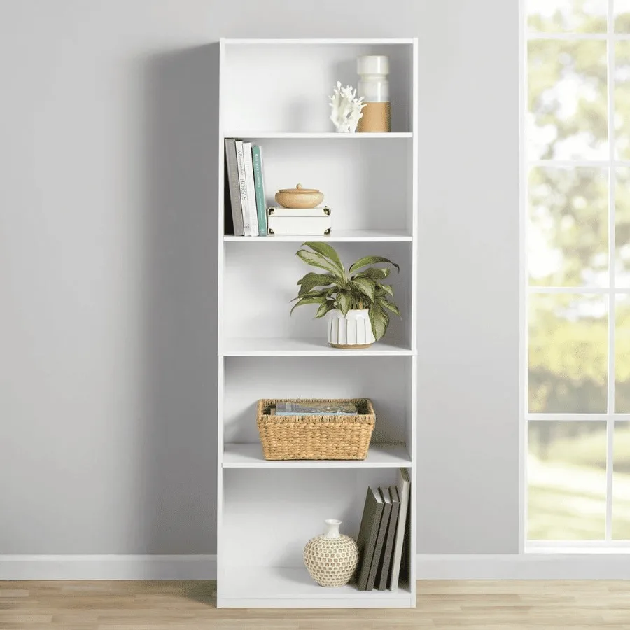White 5 Shelf Bookcase with Adjustable Shelves