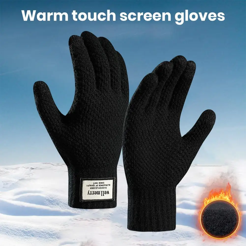 

Winter Men Knitted Gloves Touch Screen High Quality Mitten Thicken Fleece Cold Warm Wool Cashmere Solid Color Business Gloves
