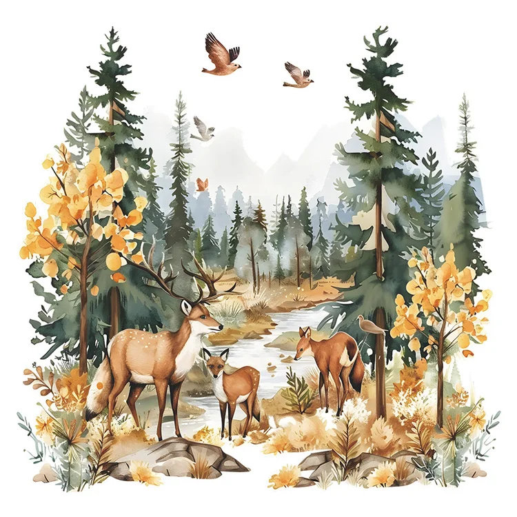 Cartoon Hirsch Wald Wanda uf kleber Kinderzimmer Schlafzimmer Hintergrund Dekor Tapete Wohnzimmer Wohnkultur selbst klebende Abziehbilder – Detail 7