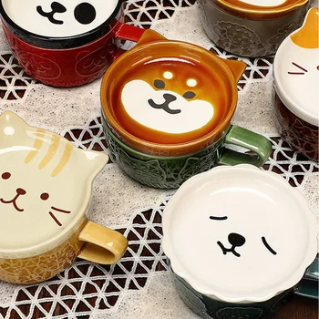 Tazza creativa tazza di ceramica animale simpatico cartone animato con coperchio tazza di caffè colazione tazza di latte soggiorno tavolino utensili per bere 2