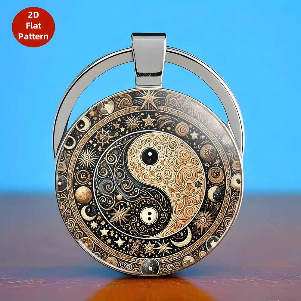 UniqueChineseStyleKeychainUnisex2DFlatYinYangEightTrigramsBackpackCarKeyHangingDecorationCharmAmuletKeyholder-AliExpress36