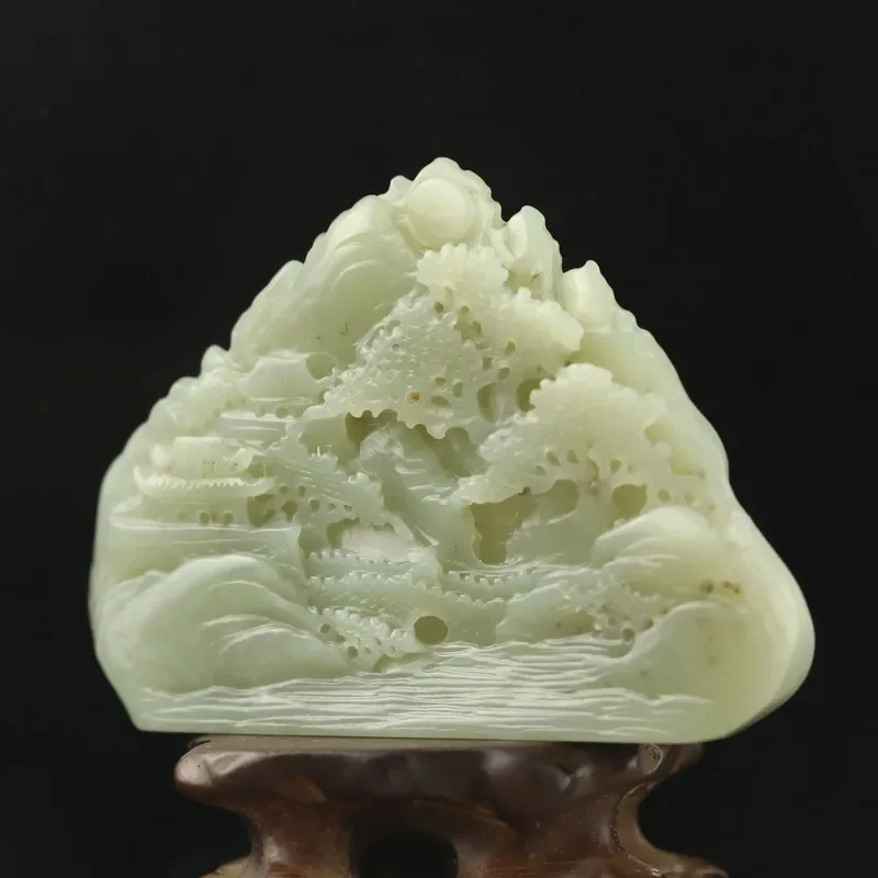 

China old natural hetian jade hand-carved statue flower landscape pendant v