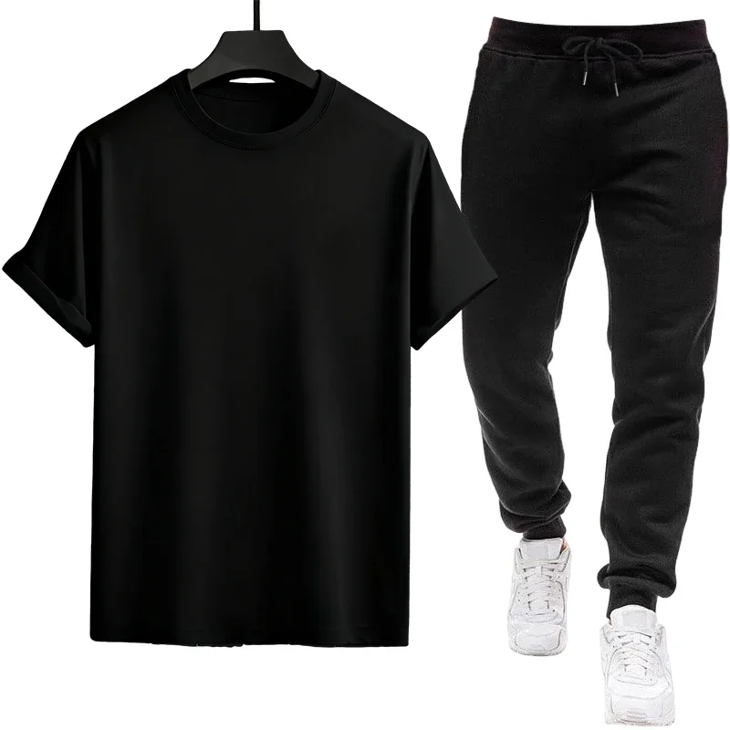 Summer Mens T-shirt Tracksuit SolidColor Casual Tees Outdoors Sports Jogging Man Clothing Single Piece T-shirt Pants Spring 2026