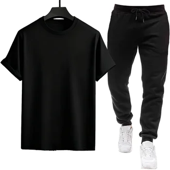 Summer Mens T-shirt Tracksuit SolidColor Casual Tees Outdoors Sports Jogging Man Clothing Single Piece T-shirt Pants Spring 2026