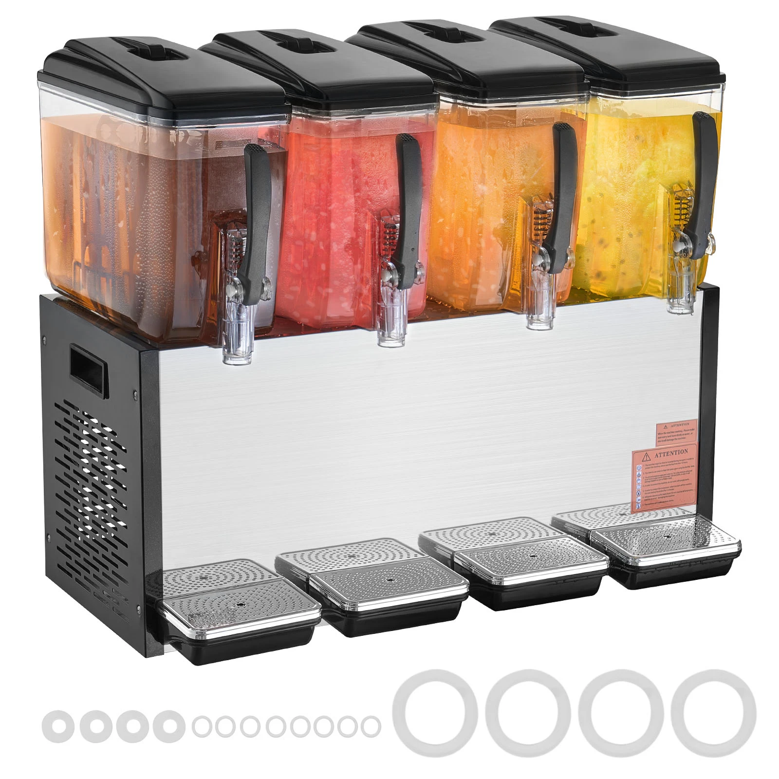 SucceBuy Commercial Beverage Dispenser 4 Tanks 10L/12L Per Tank Juice Dispenser Stainless Steel Ice Tea Drink Machine